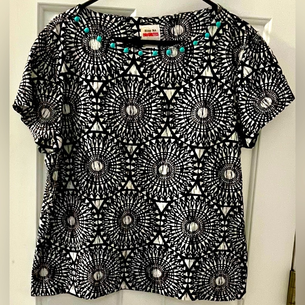 Ruby Rd Favorites Short Sleeve Top Favorite Top Black & White Beaded Neck XL